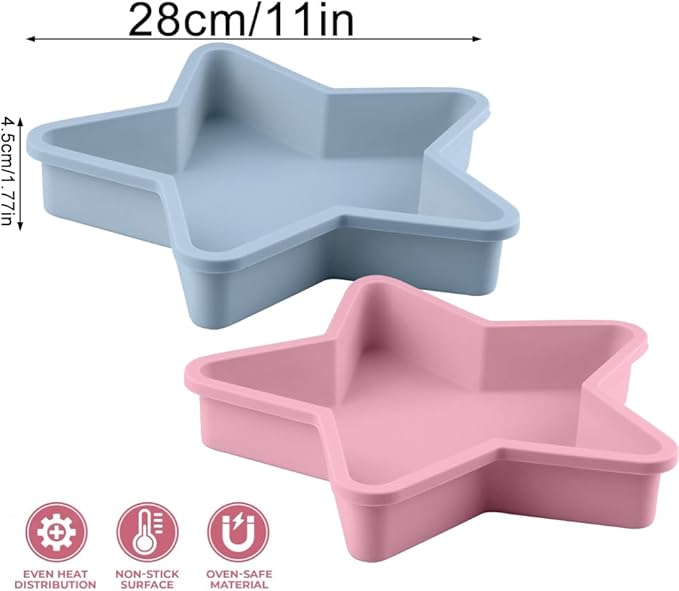 2 Pcs Star Shaped Cake Pans, 10 Inch Silicone Cake Molds, Silicone Baking Mold, Flexible Nonstick Baking Pans for Cakes, Cheese Cakes and Chocolate Cake, Blue, Pink