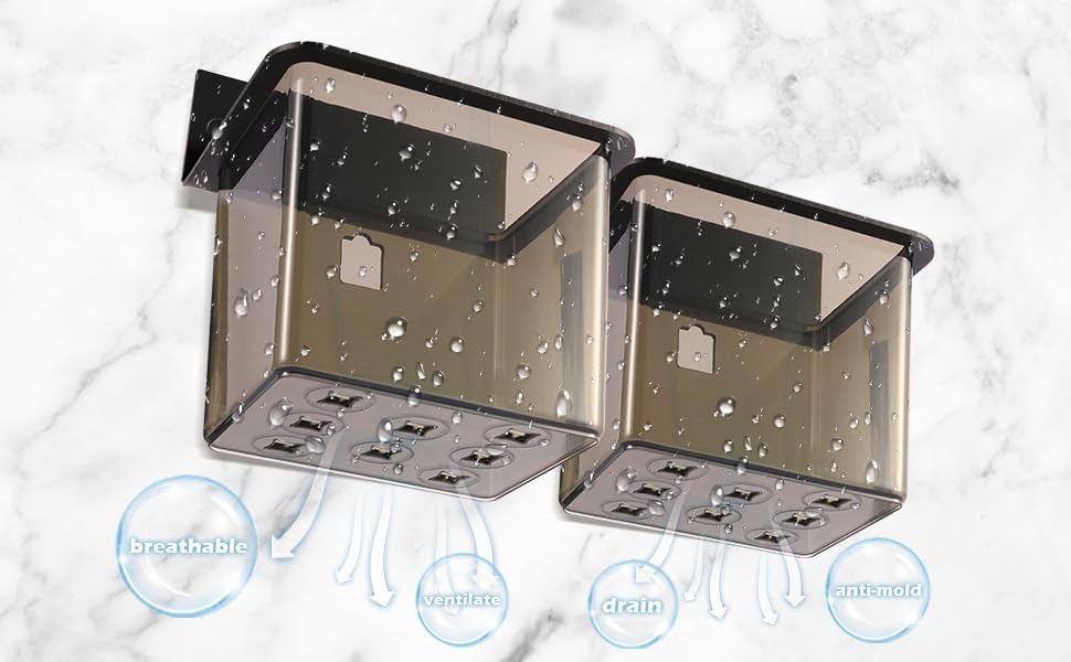 Toothbrush Holder Toothpaste Holder with Wall Mount for Family, Metal Frame & Plastic Black Bathroom Organizer Set with Adhere Tape for Bathroom -one Pack-BrightBean Baby