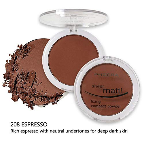 AQUAPURITY PHOERA Sheer Matte Compact Powder Fixing Powder Makeup Base Fixer Setting Powder Foundation Fixing Compact Pressed Powder Long Lasting Skin Vitamin E Beauty Blender (208ESPRESSO)-BrightBean Baby