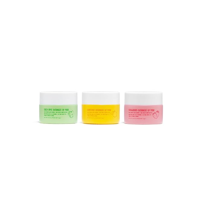 W7 Sweet Dreams Overnight Lip Mask Trio - Strawberry, Apple & Grapefruit Flavor 3 Pack - Vitamin E, Aloe Vera and Grape Seed Oil - For Hydrated, Full Looking & Irresistible Lips-BrightBean Baby