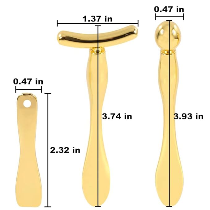 Metal Eye Face Cream Applicator Stick and Mini Cosmetics Spoon Spatula, Zinc Alloy Makeup Spoon Metal Eye Facial Massager for Facial Cosmetic Face Cream (Gold)-BrightBean Baby