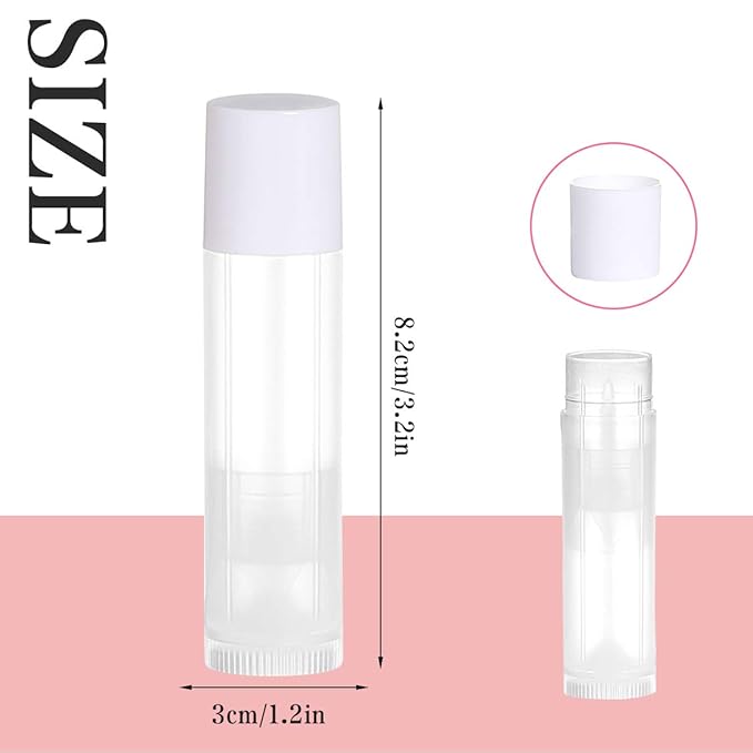 100 Sets Empty Lip Balm Tubes Bulk Round with White Caps for DIY Lipstick homemade, 3/16 Oz (5.5 ml), Clear, BPA Free, 100 Tubes and 100 Caps-BrightBean Baby