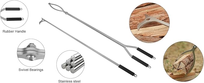 40" Fire Tongs Fire Pit Tongs Set, Stainless Steel Fireplace Tongs Log Grabber Suitable for Outdoor Fireset Fire Pit Bonfire Camp Fire Backyard Deck Indoor Fireplace Tools