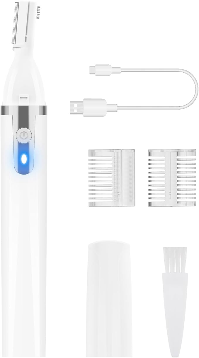 Eyebrow Trimmer Electric Eyebrow Razor, Rechargeable Facial Hair Shaver Painless Detail Trimmer with Rinseable Blade for Face Beard Neck (White)-BrightBean Baby