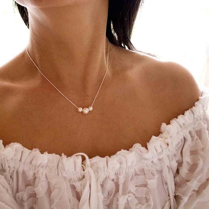 Boho Pearl Choker Necklace Gold Pearl Pendant Necklace Tiny Pearl Floating Necklace Minimalist Wedding Necklace Jewelry Women and Girls Gifts-BrightBean Baby