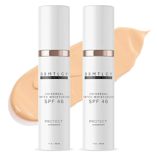 DRMTLGY Universal Tinted Moisturizer with SPF 46. Universal Tint. All-In-One Light Sheer Coverage Tinted Face Sunscreen with Broad Spectrum Protection Against UVA and UVB Rays. 1.7 oz, 2 pack-BrightBean Baby