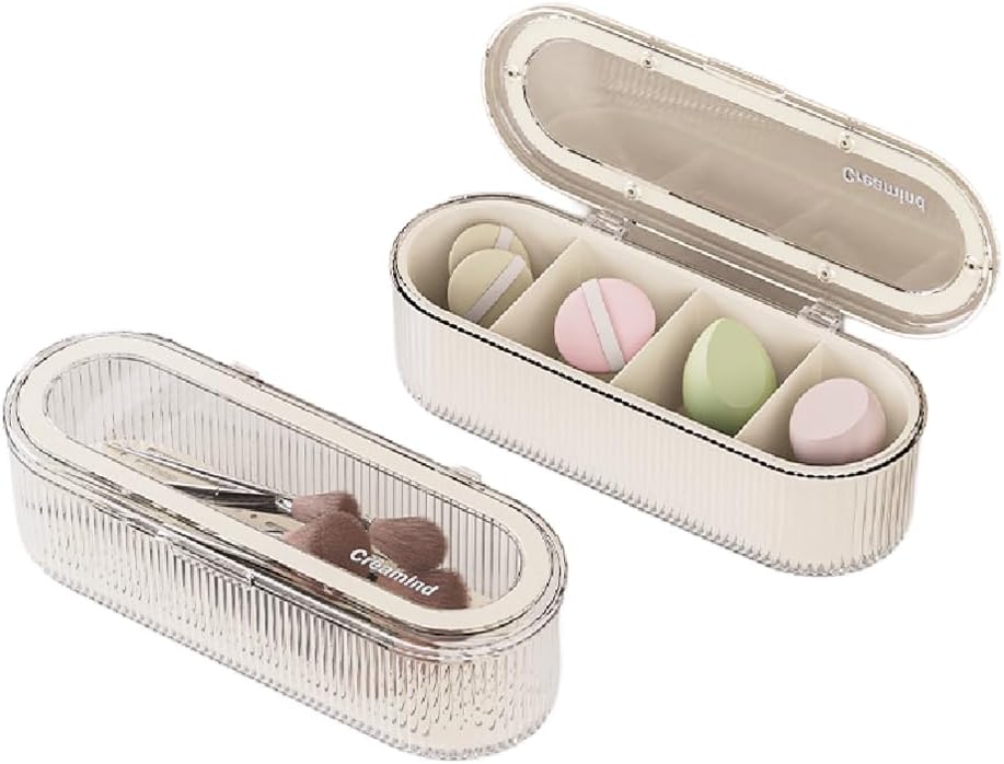 Makeup Brush Holder Organizer, Clear Acrylic Makeup Sponges Organizer, Cosmetic Storage Case with Lid, Display Case for Vanity-BrightBean Baby