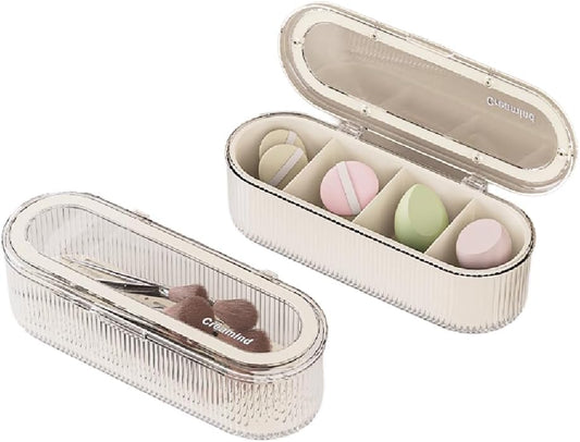 Makeup Brush Holder Organizer, Clear Acrylic Makeup Sponges Organizer, Cosmetic Storage Case with Lid, Display Case for Vanity-BrightBean Baby