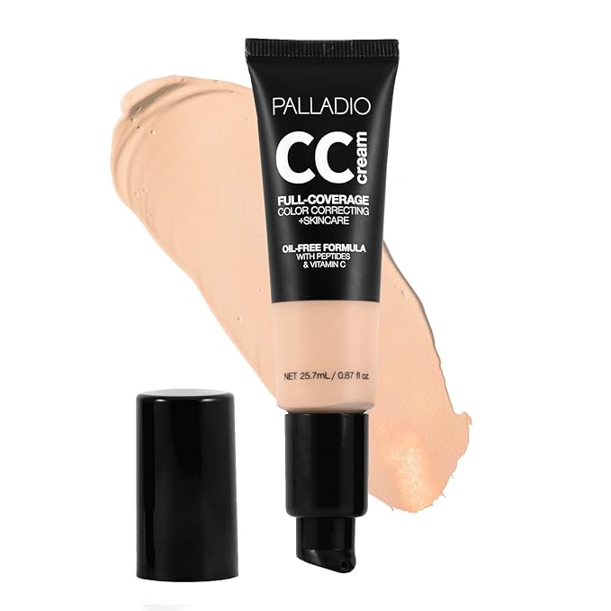 Palladio Full-Coverage Color Correction CC Cream, Oil-Free with Peptides & Vitamin C, Best for Correcting Redness and Uneven Skin Tone, Buildable Foundation Coverage (Fair 12W)-BrightBean Baby