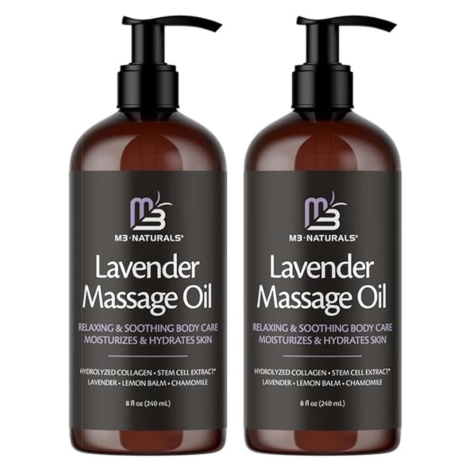 Lavender Massage Oil with Collagen and Stem Cells - Skin Firming Therapy Oil for Cellulite and Quick Absorption on Bum, Thighs, and Belly by M3 Naturals (Pack of 2)-BrightBean Baby