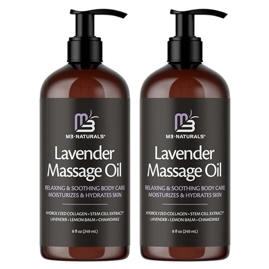 Lavender Massage Oil with Collagen and Stem Cells - Skin Firming Therapy Oil for Cellulite and Quick Absorption on Bum, Thighs, and Belly by M3 Naturals (Pack of 2)-BrightBean Baby