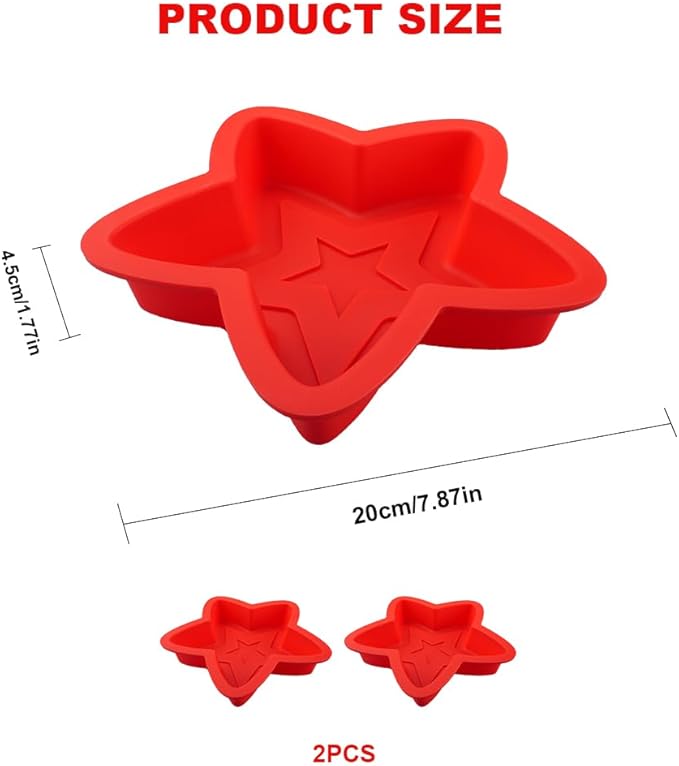 2 Pcs Star Shaped Cake Pans, 8 Inch Silicone Cake Molds, Silicone Baking Mold, Flexible Nonstick Baking Pans for Cakes, Cheese Cakes and Chocolate Cake, Red
