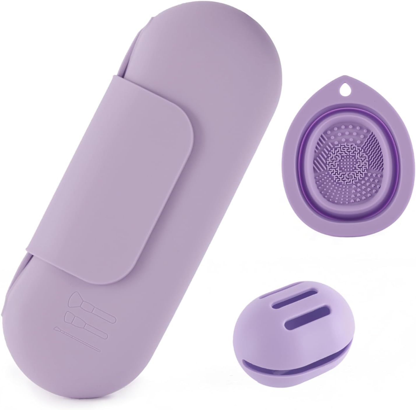 Silicone Makeup Brush Holder Set – Portable Travel Makeup Brush Holder with Makeup Sponge Holder and Foldable Cleaning Bowl – Upgraded 3-in-1 Cosmetic Organizer Set (purple)-BrightBean Baby