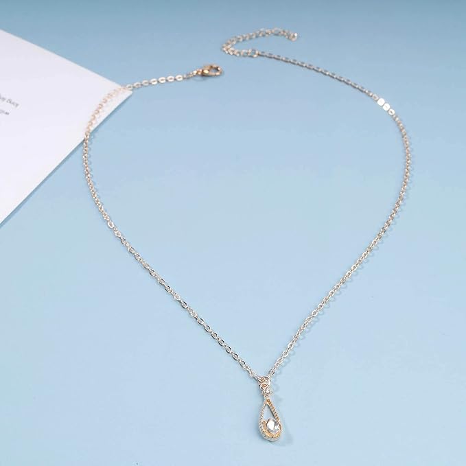 Vintage Tiny Teardrop Crystal Necklace Choker Gold Rhinestone Dot Pendant Necklace Chain Water Drop Choker Necklace Minimalism Necklace Chain Jewelry for Women and Girls-BrightBean Baby