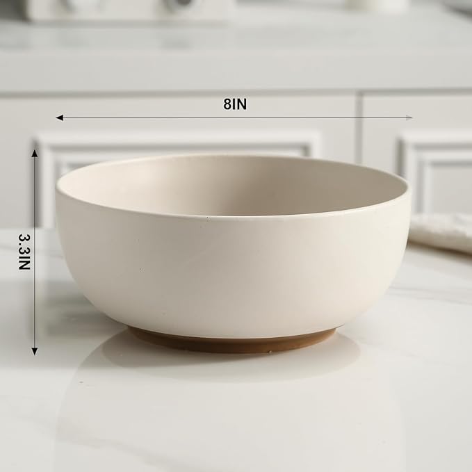 Ceramic Large Salad Bowls with Garlic Grater Function. White 60 OZ Salad Serving Bowl. Deep Bowl fit for Soup, Cereal, Ramen, Pasta, Salad.