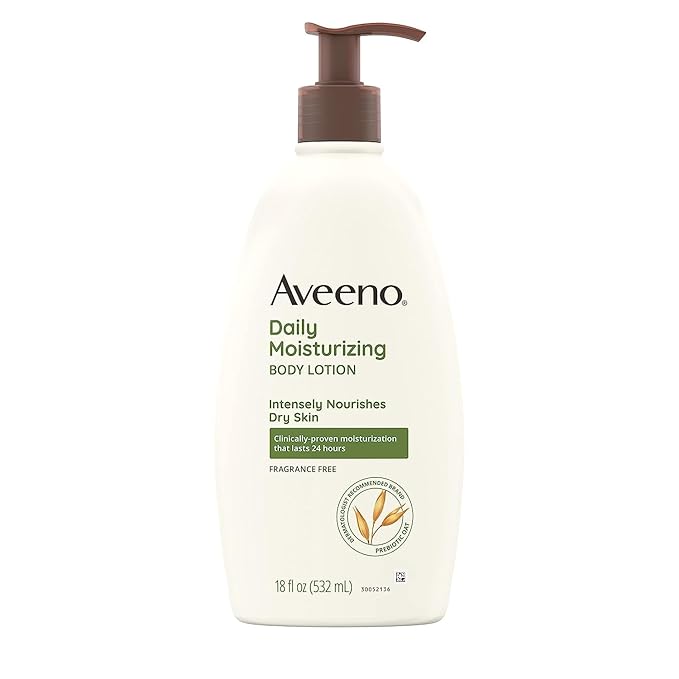 Aveeno Daily Moisturizing Body Lotion for Dry Skin with Prebiotic Oat, Fragrance & Paraben Free, Non-Greasy, Non-Comedogenic, for Sensitive Skin & 72-Hour Moisturizer 18 Fl Oz-BrightBean Baby