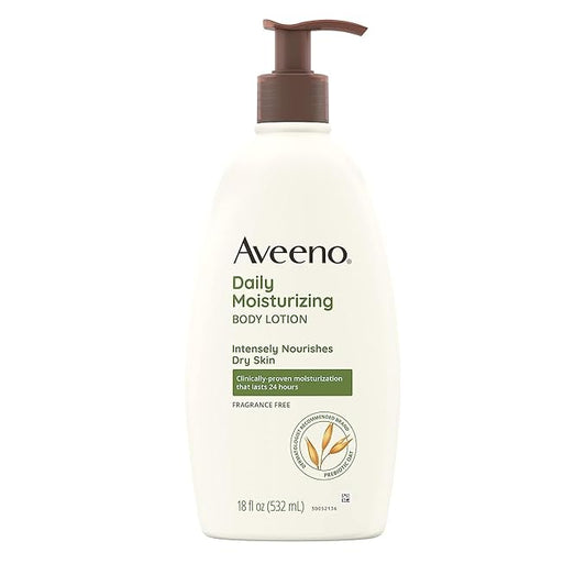 Aveeno Daily Moisturizing Body Lotion for Dry Skin with Prebiotic Oat, Fragrance & Paraben Free, Non-Greasy, Non-Comedogenic, for Sensitive Skin & 72-Hour Moisturizer 18 Fl Oz-BrightBean Baby
