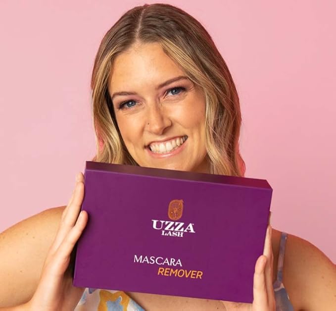 UZZA Lash Eye Makeup Remover - Waterproof Mascara Remover for Sensitive Eyes - Natural Make up Remover - Hygienic Kit Includes Eyelash Brush, Reusable Pads, Cleanser Liquid 1oz-BrightBean Baby