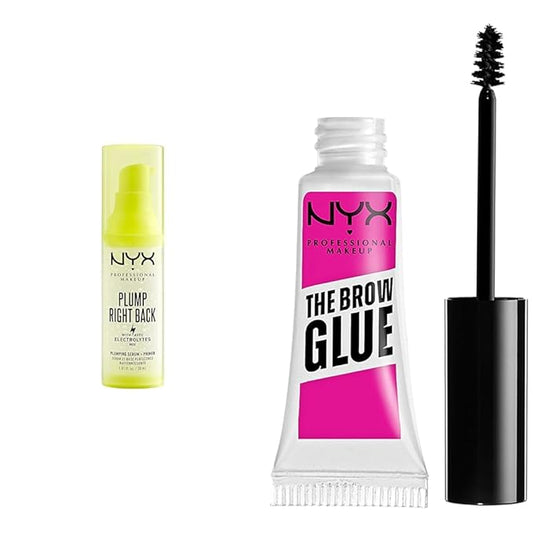 NYX PROFESSIONAL MAKEUP Plump Right Back Plumping Serum & Primer, With Hyaluronic Acid & The Brow Glue, Extreme Hold Eyebrow Gel - Clear-BrightBean Baby