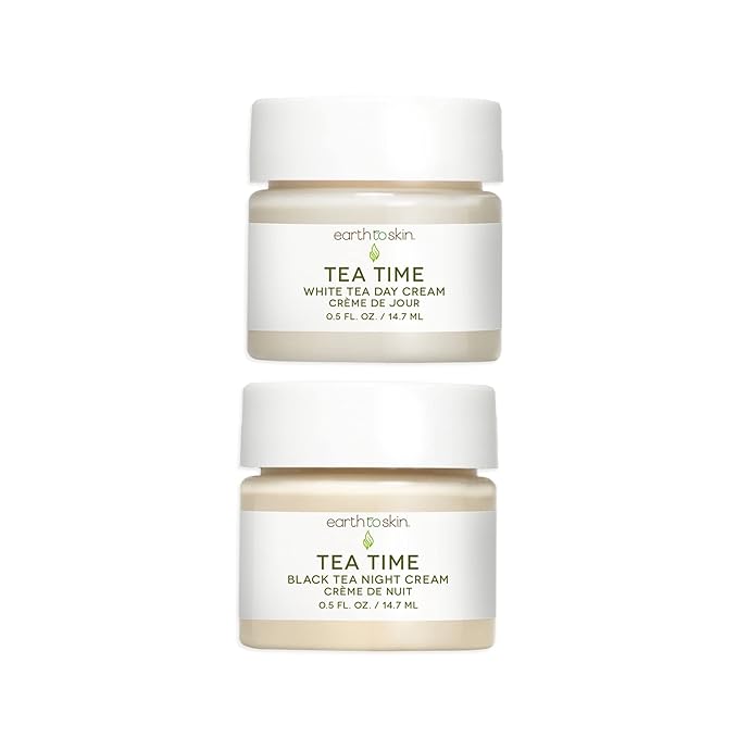 Earth To Skin Tea Time Mini Duo Set: White Tea Day Cream (0.5 Fl Oz) and Black Tea Night Cream (0.5 Fl Oz), All-Day & Night Hydration for Face and Neck (2 Pack)-BrightBean Baby