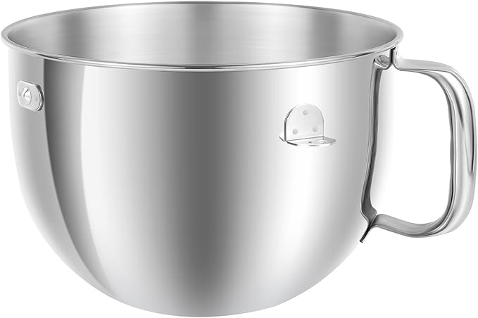 6QT Stainless Steel Mixer Bowl with Handle Compatible with KitchenAid Bowl Lift Stand Mixers KD2661, KL26M, KP26M1, KP26M8, KP26N9, KV25G, KV25M. Replacment for KitchenAid 6 Quart Mixing Bowl KN2B6PEH