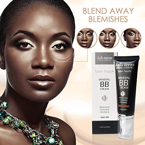 Bellaterra Cosmetics BB Cream - Tinted Moisturizer & Mineral Foundation, Hypoallergenic, Buildable Coverage, Oil-Free, Non-Comedogenic, Vegan, 1.69oz, Dark 108-BrightBean Baby