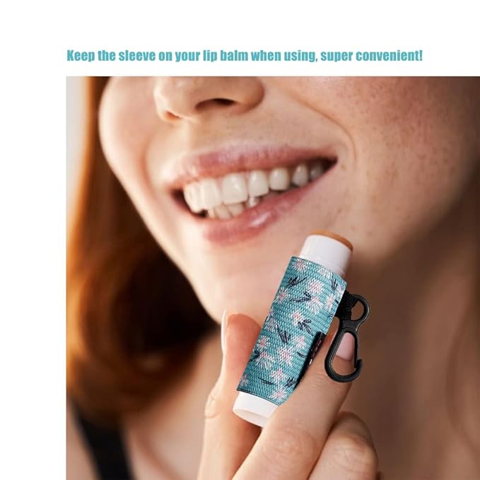 5pcs Lip Balm Holder Keychain Lipstick Sleeves Chapstick Lip Gloss Holder Keychain Elastic Sleeves for Men Women(Wave/Flower/Leo)-BrightBean Baby