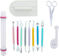 Marshmallow Fondant Cake Decorating Hand Tool 12 Pcs 5 Sets Sugarcraft Gumpaste Icing Smoother Rolling Pin Trimmer Cutter Embosser Flower Scissor Modelling Accessories Supplies Kit Multi