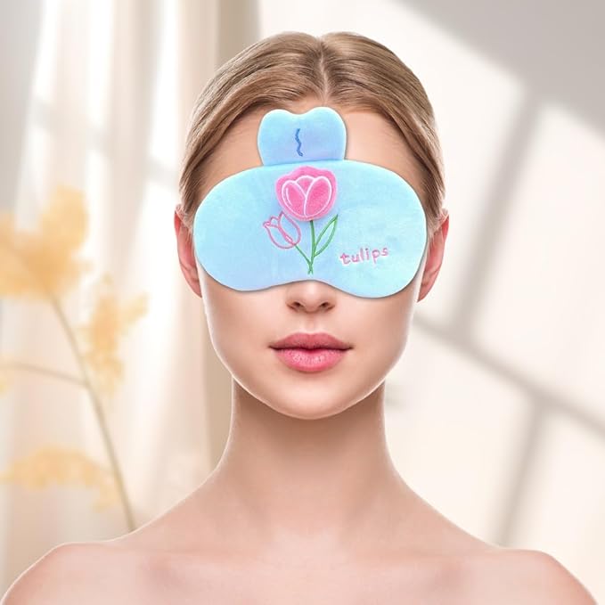 PERFECTSIGHT Sleep Eye Masks, Cute Plush Sleep Eye Cover Lightweight Adjustable Eyeshade Faux Fur Mask Cover for Women Men Sleep Travel Nap, Blue Tulip-BrightBean Baby
