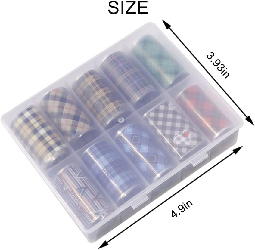 10 Colors Buffalo Plaid Nail Art Foils Christmas Nail Transfer Stickers Supplies Buffalo Plaid Design Nail Decal Tips Wraps Adhesive Glitters Acrylic DIY Nail Decoration-BrightBean Baby