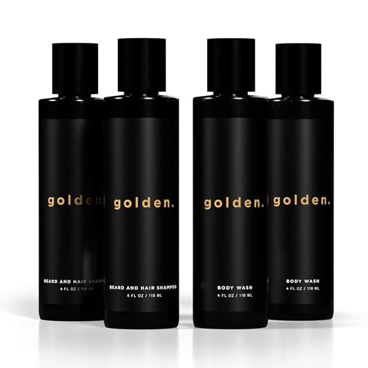 Golden Grooming Co. 3-in-1 Men's Body Wash - Hair & Beard Shampoo - Cleanses, Hydrates, Softens - Body Wash for All Skin Types - Refreshing Scent - 4FL Oz (Pack of 2)-BrightBean Baby