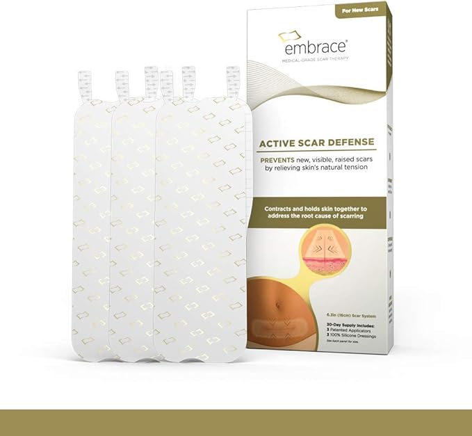Embrace Active Scar Defense for New Scars, FDA-Cleared Medical-Grade Silicone Scar Sheets for Hypertrophic & Keloid Scar Treatment, 6.3 Inch, Extra-Large, 30-Day Supply-BrightBean Baby