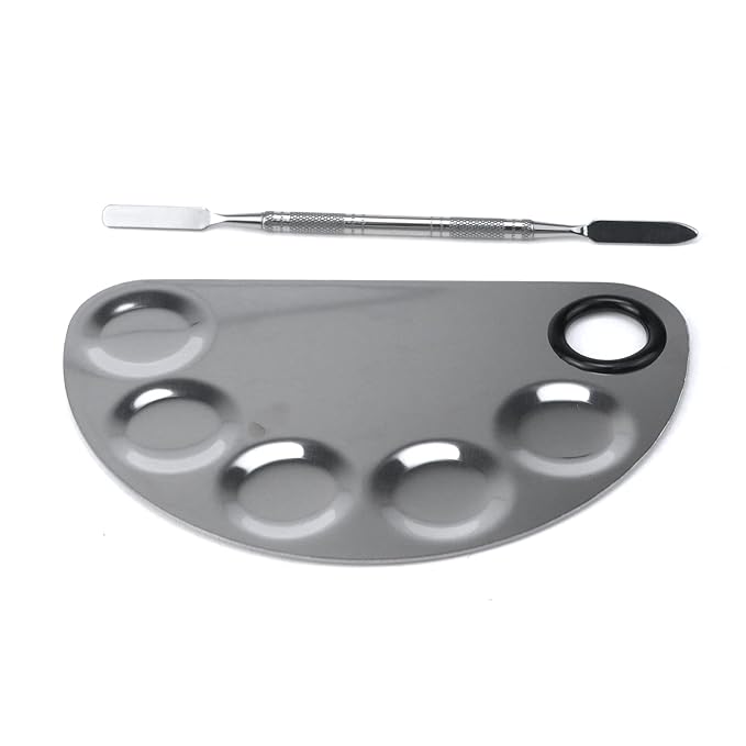 Stainless Steel Professional Beauty Palette,Large Square and Half Moon Color Palette，Silver，with Color Stick,1 SET-BrightBean Baby