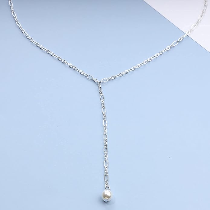 Long Pearl Necklace Pearl Lariat Y Necklace Chain Vintage Minimalist Necklace Jewelry for Women and Girls-BrightBean Baby