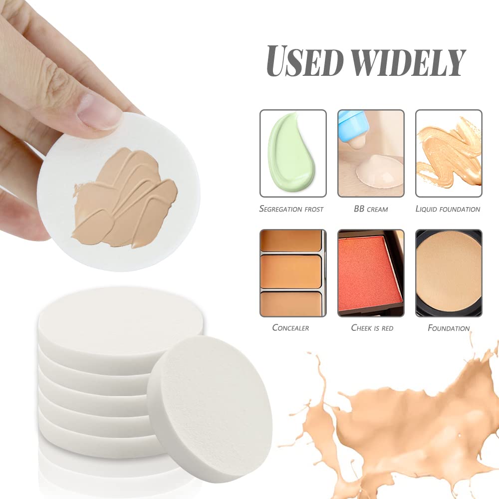 Vmiapxo 48 Pieces White Makeup Sponge, Cosmetic Sponge Round Foam Pad, Compact Facial Powder Puff, Beauty Makeup Foundation Powder Blender for All Skin Types Wet and Dry Dual Use-BrightBean Baby