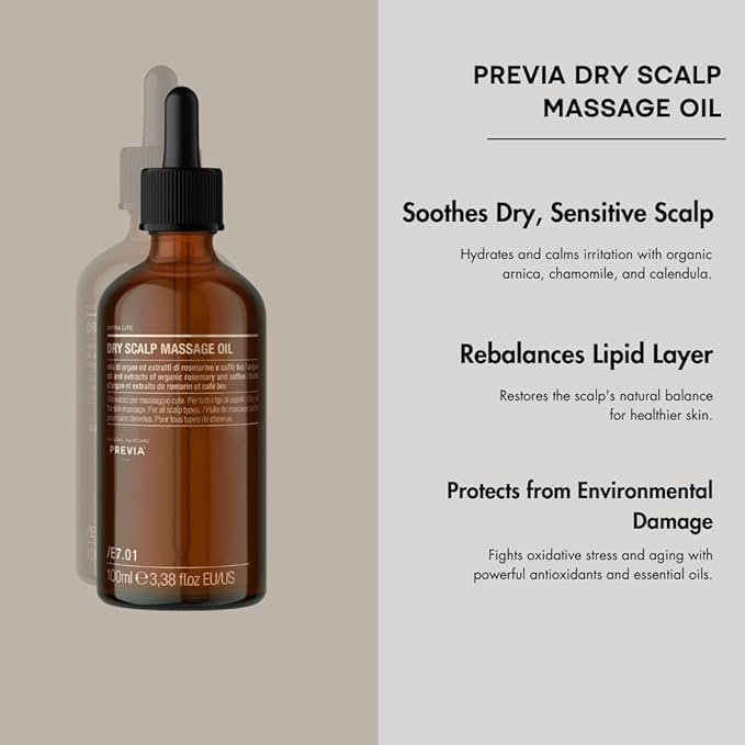 PREVIA Dry Scalp Massage Oil | Extra Life - The Virtuous Scalp Ritual | Soothing & Calming for Dry Scalp | Hydrating Treatment with Arnica Chamomile, & Calendula | Rebalances Lipid Layer | 3.38 Floz-BrightBean Baby