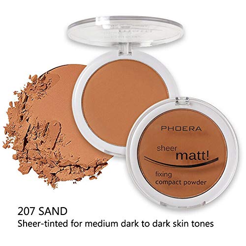 AQUAPURITY PHOERA Sheer Matte Compact Powder Fixing Powder Makeup Base Fixer Setting Powder Foundation Fixing Compact Pressed Powder Long Lasting Make Up Fixer Skin Vitamin E Beauty Blender (207 SAND)-BrightBean Baby