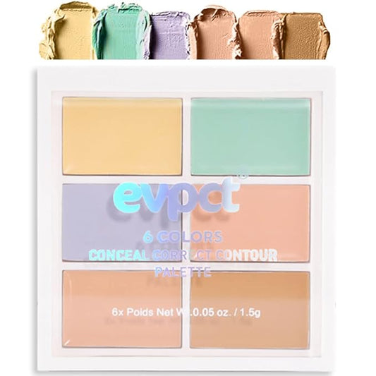 evpct 6 Colors Conceal Correct Cream Contour Makeup Palette for Mature Skin Color Correcting Conceal trouble spots dullness dark circles Correct discolorations Camouflage imperfections Covers redness-BrightBean Baby