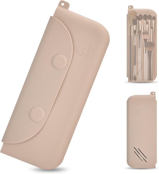 Silicone Makeup Brush Holder Large Travel Makeup Brush Case Original Design Brushes Holder with Magnetic Closure Khaki-BrightBean Baby