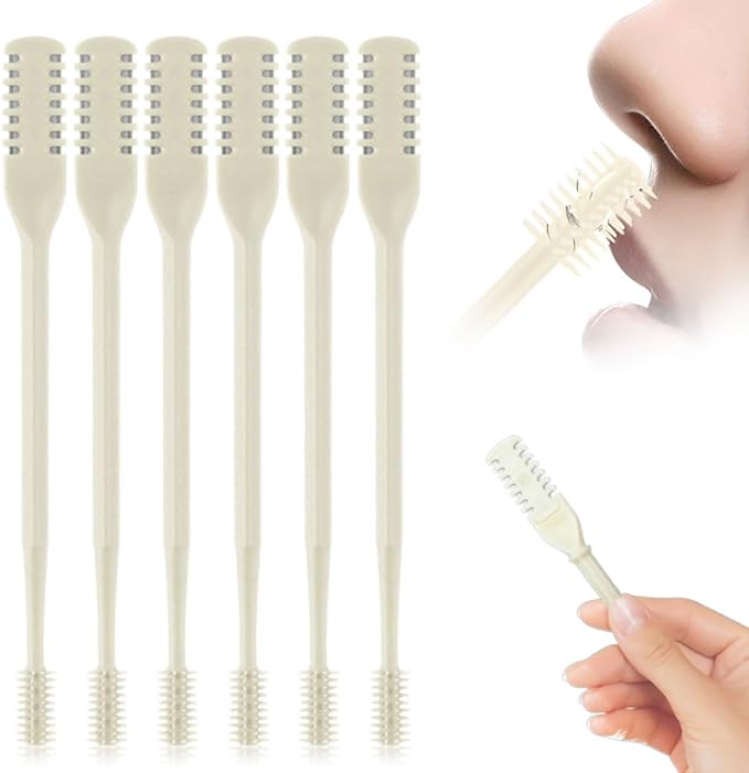 Nasal Hair Cutter, 2025 Upgraded Double Sided Noses Hairs Knife, 360° Rotating Portable Manual Nose Hair Trimmer, Noses Hairs Remover for Women Men Travel Essentials (Beige, 6 Pcs)-BrightBean Baby
