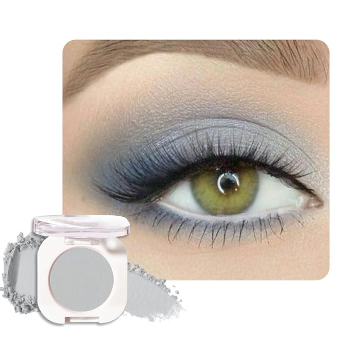 Grey Single Matte Eyeshadow Makeup, Neutral Powde Eye Shadow for Older Women, Smoky Gray Grey Dusty Blue Matte Singles Eyeshadow Palette Pigmented Waterproof,Girls Monochrome Eyeshadows Gift 28-BrightBean Baby