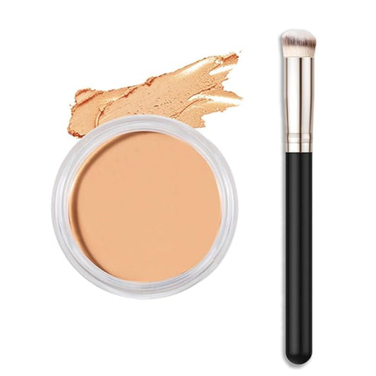 Kaely Cream Pot Concealer Full Coverage Set,Conceal Brighten Dark Circles,under Eye Brightener Color Correcting Concealer,Waterproof Foundation Palette with Brush,corrector de ojeras,Vegan Makeup,03-BrightBean Baby
