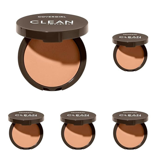 Covergirl Clean Invisible Pressed Powder, Lightweight, Breathable, Vegan Formula, Light Beige 133, 0.38oz (Pack of 5)-BrightBean Baby