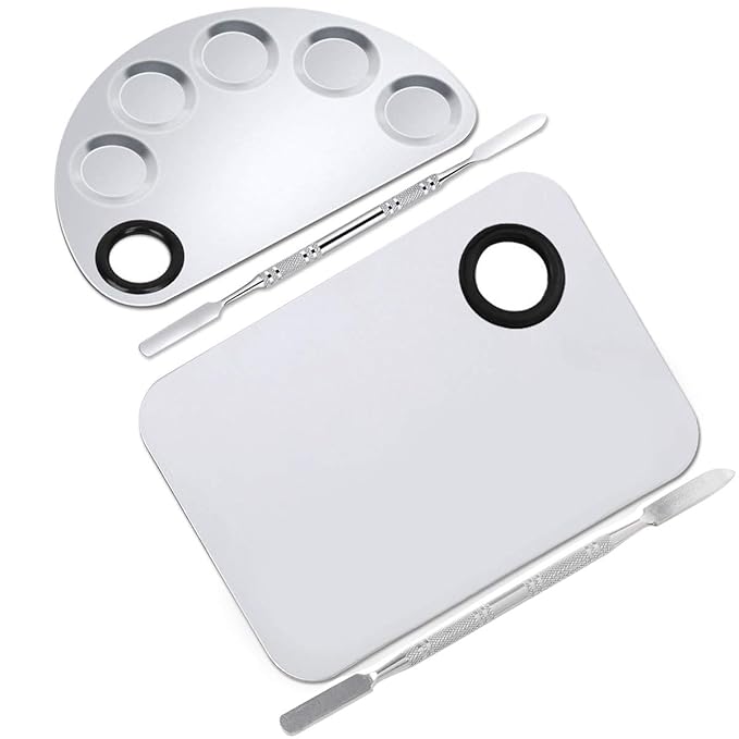 2 Pack Professional Makeup Palette, 2 Types Pro Lady Stainless Steel Cosmetic Artist Spatula with Spatula Tool for Mixing Foundation by ACKLLR, Silver-BrightBean Baby