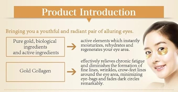 24K Gold Eye Patches (12 Pairs) Collagen, Anti-Wrinkle, Anti-Aging, Beauty & Personal Care, Dark Circles & Puffiness-BrightBean Baby