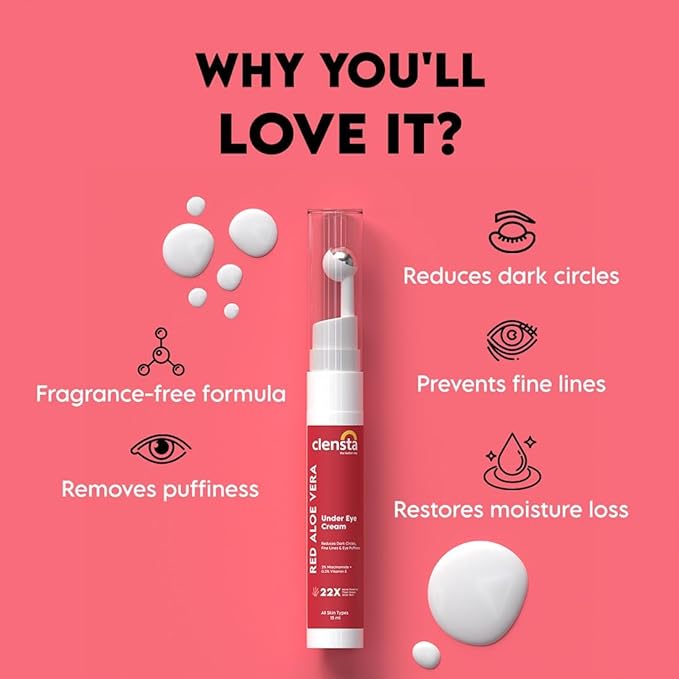 Clensta Aloe Vera Under Eye Cream Roll On | 0.51 Fl Oz (15ml) | Hydrating Eye Cream with Niacinamide | for Puffiness, Dark Circles & Wrinkles-BrightBean Baby