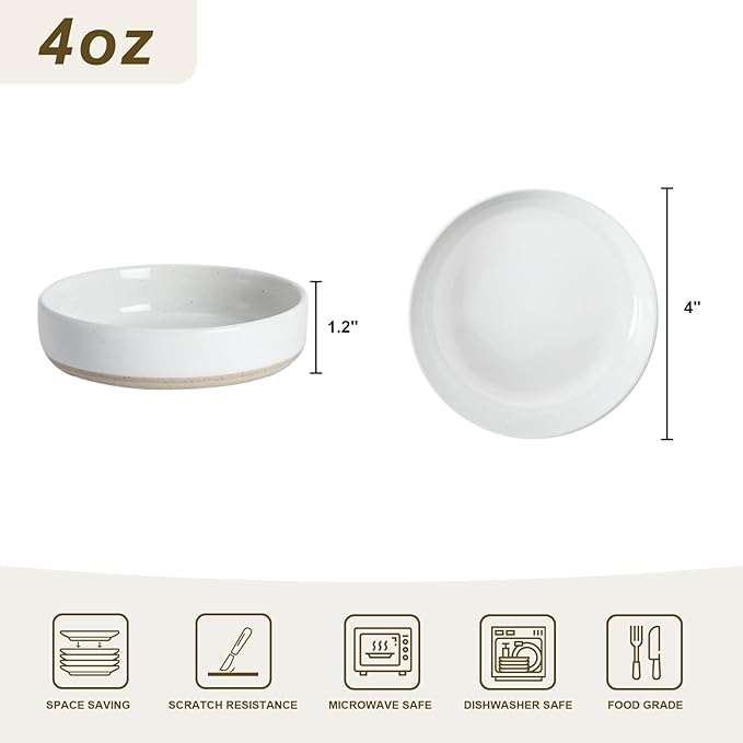 famiware Milkyway Ceramic Soy Sauce Dish, Dipping Bowls Set of 6, Dipping Sauce Bowls/Dishes, 4oz Small Serving Bowls for Side Dishes, Condiment, Sushi, Appetizer, Dessert, White