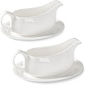 Gravy Boat with Saucer 19 oz,Ceramic Gravy Boats with Tray Set of 2, Gravy Bowl for Turkey,Dispenser with Tray for Sauces,Beef, Salad Dressing, Creamer, Broth,Microwave and Dishwasher Safe Gravy Boats