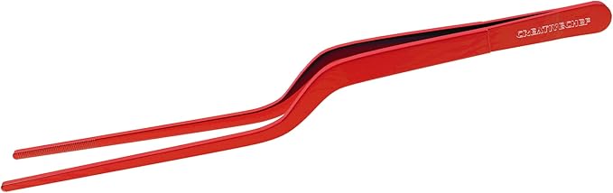 CREATIVECHEF 8 Inch Curved Stainless Steel Precision Kitchen Cooking Multi-function Tweezers Culinary Offset Tweezer Tongs (8" Curved, Bronze)