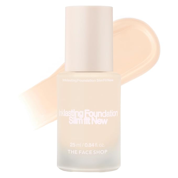 THE FACE SHOP Ink Lasting Liquid Foundation, Full Coverage, 72‑Hour Wear Semi‑Matte Finish, Makeup with Bakuchiol, C110 Apricot Beige, 0.84 Fl. Oz.-BrightBean Baby